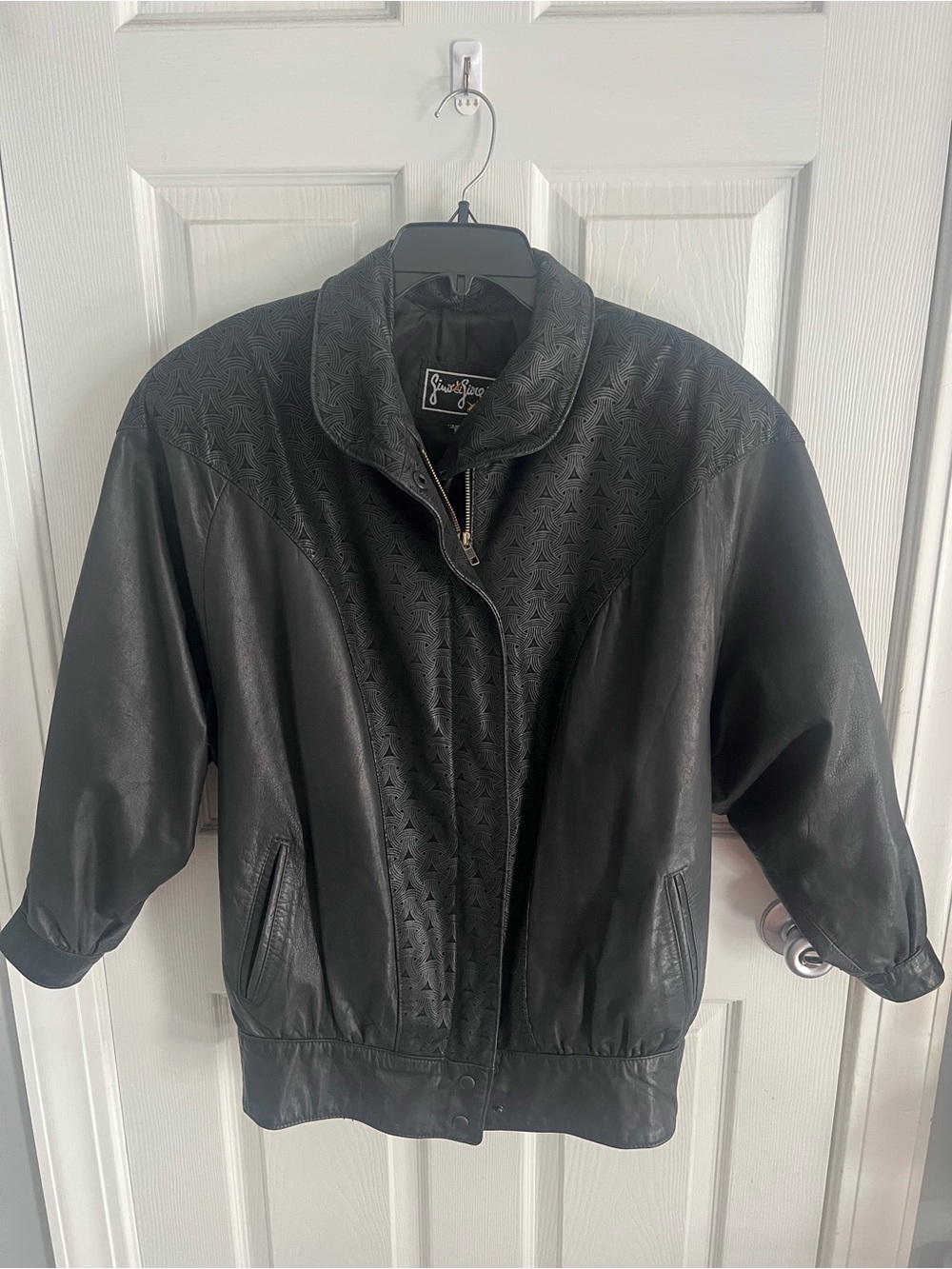 Jenni Black Perforated Leather Bomber Jacket